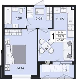 1-к квартира, вторичка, 41м2, 2/8 этаж