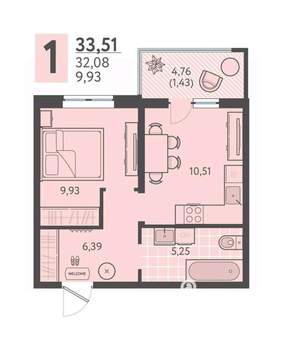 1-к квартира, вторичка, 34м2, 9/18 этаж