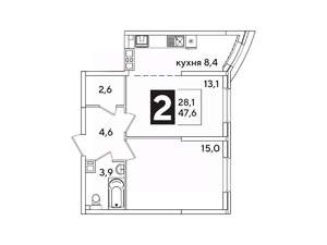 2-к квартира, вторичка, 48м2, 7/16 этаж