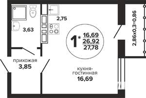 Студия квартира, вторичка, 28м2, 9/24 этаж
