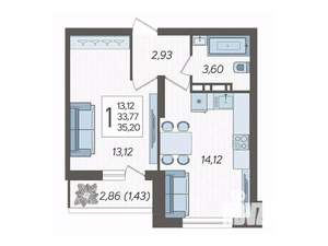 1-к квартира, вторичка, 35м2, 15/16 этаж