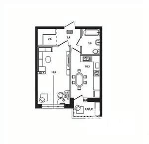 1-к квартира, вторичка, 38м2, 2/9 этаж