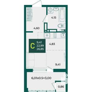 Студия квартира, вторичка, 27м2, 15/18 этаж