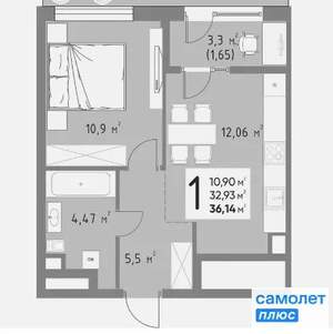 1-к квартира, вторичка, 36м2, 3/15 этаж