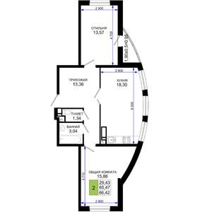 2-к квартира, вторичка, 66м2, 2/19 этаж