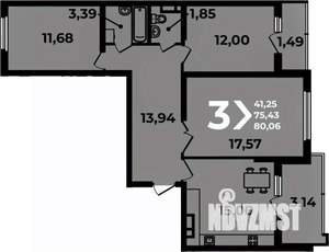 3-к квартира, вторичка, 80м2, 12/19 этаж