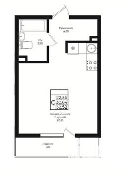 Студия квартира, вторичка, 33м2, 1/10 этаж