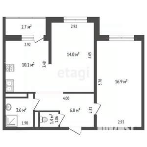 2-к квартира, вторичка, 53м2, 16/19 этаж