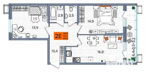 2-к квартира, сданный дом, 65м2, 2/16 этаж