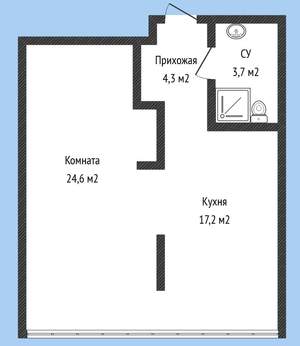 1-к квартира, вторичка, 50м2, 20/24 этаж