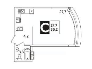 Студия квартира, вторичка, 35м2, 3/16 этаж