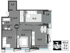 3-к квартира, строящийся дом, 80м2, 17/18 этаж