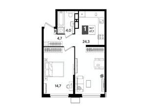 1-к квартира, вторичка, 48м2, 13/16 этаж