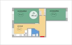 2-к квартира, вторичка, 46м2, 1/5 этаж