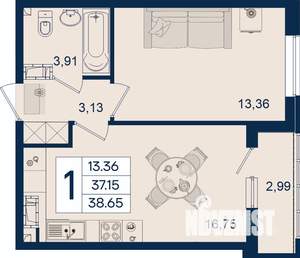 1-к квартира, вторичка, 39м2, 4/18 этаж