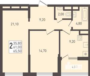 2-к квартира, строящийся дом, 66м2, 7/8 этаж