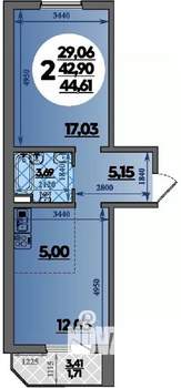 2-к квартира, строящийся дом, 45м2, 1/8 этаж