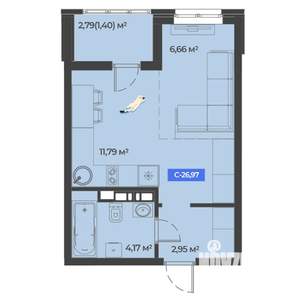 Студия квартира, вторичка, 27м2, 2/5 этаж