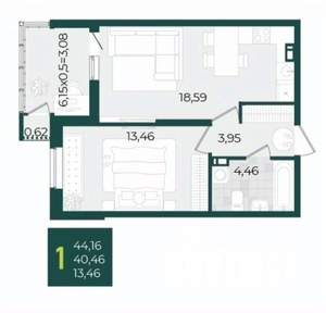 1-к квартира, вторичка, 44м2, 21/21 этаж