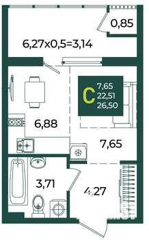 Студия квартира, вторичка, 27м2, 2/18 этаж