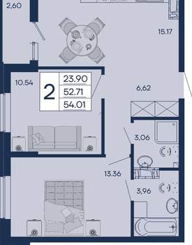 2-к квартира, вторичка, 54м2, 4/18 этаж