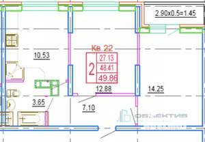 2-к квартира, вторичка, 50м2, 3/21 этаж