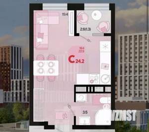 Студия квартира, вторичка, 25м2, 12/18 этаж