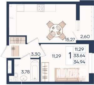 1-к квартира, вторичка, 35м2, 2/18 этаж