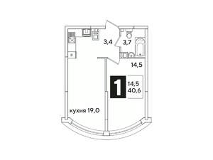 1-к квартира, вторичка, 41м2, 2/16 этаж