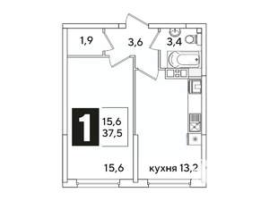 1-к квартира, вторичка, 38м2, 4/16 этаж