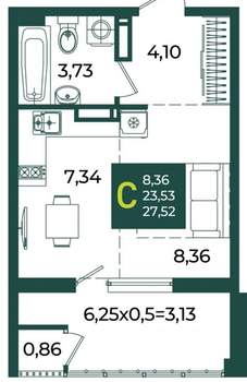 Студия квартира, вторичка, 28м2, 10/21 этаж