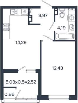 1-к квартира, вторичка, 38м2, 3/18 этаж