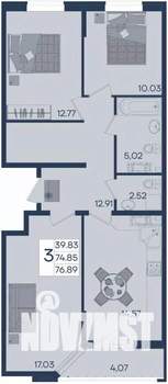 3-к квартира, вторичка, 77м2, 12/18 этаж