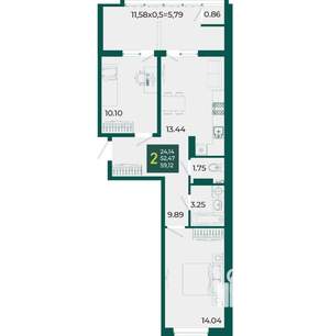 2-к квартира, вторичка, 59м2, 11/18 этаж