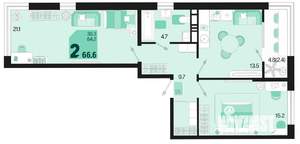2-к квартира, вторичка, 67м2, 13/18 этаж
