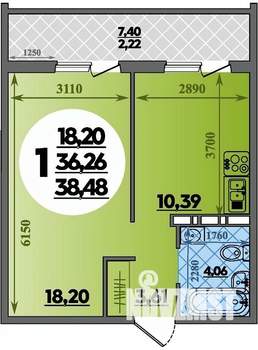 1-к квартира, строящийся дом, 38м2, 6/16 этаж