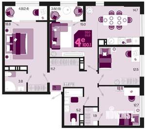 4-к квартира, вторичка, 100м2, 9/18 этаж