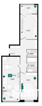 2-к квартира, вторичка, 68м2, 4/18 этаж