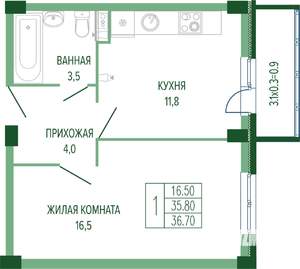 1-к квартира, вторичка, 38м2, 1/7 этаж
