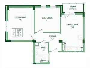 2-к квартира, вторичка, 60м2, 2/4 этаж