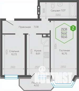 2-к квартира, вторичка, 56м2, 12/19 этаж