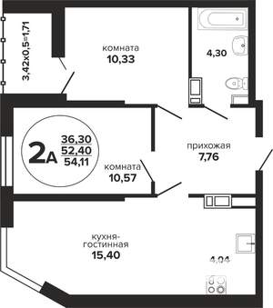2-к квартира, вторичка, 54м2, 7/24 этаж