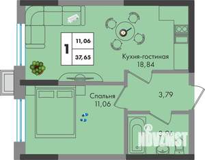 1-к квартира, вторичка, 38м2, 5/9 этаж