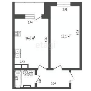 1-к квартира, вторичка, 44м2, 15/16 этаж