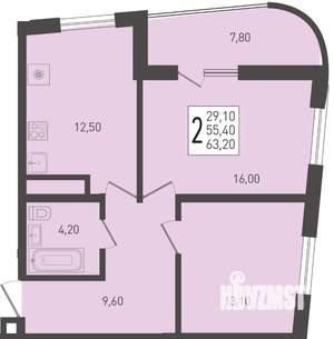 2-к квартира, строящийся дом, 63м2, 21/24 этаж