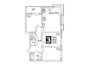 3-к квартира, вторичка, 73м2, 11/16 этаж