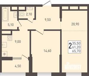 2-к квартира, вторичка, 66м2, 7/8 этаж