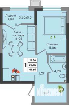 1-к квартира, вторичка, 42м2, 9/9 этаж