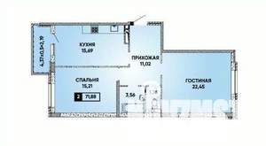 2-к квартира, вторичка, 70м2, 21/22 этаж