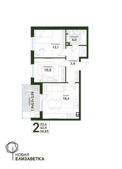 2-к квартира, вторичка, 57м2, 3/4 этаж